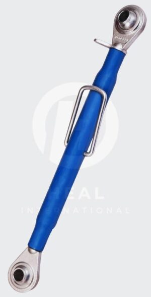 HEAL INTERNATIONAL Precision Blue Tractor Top Link with a blue-coated body and heavy-duty forged ends, adjustable linkage for tractor three-point hitch.